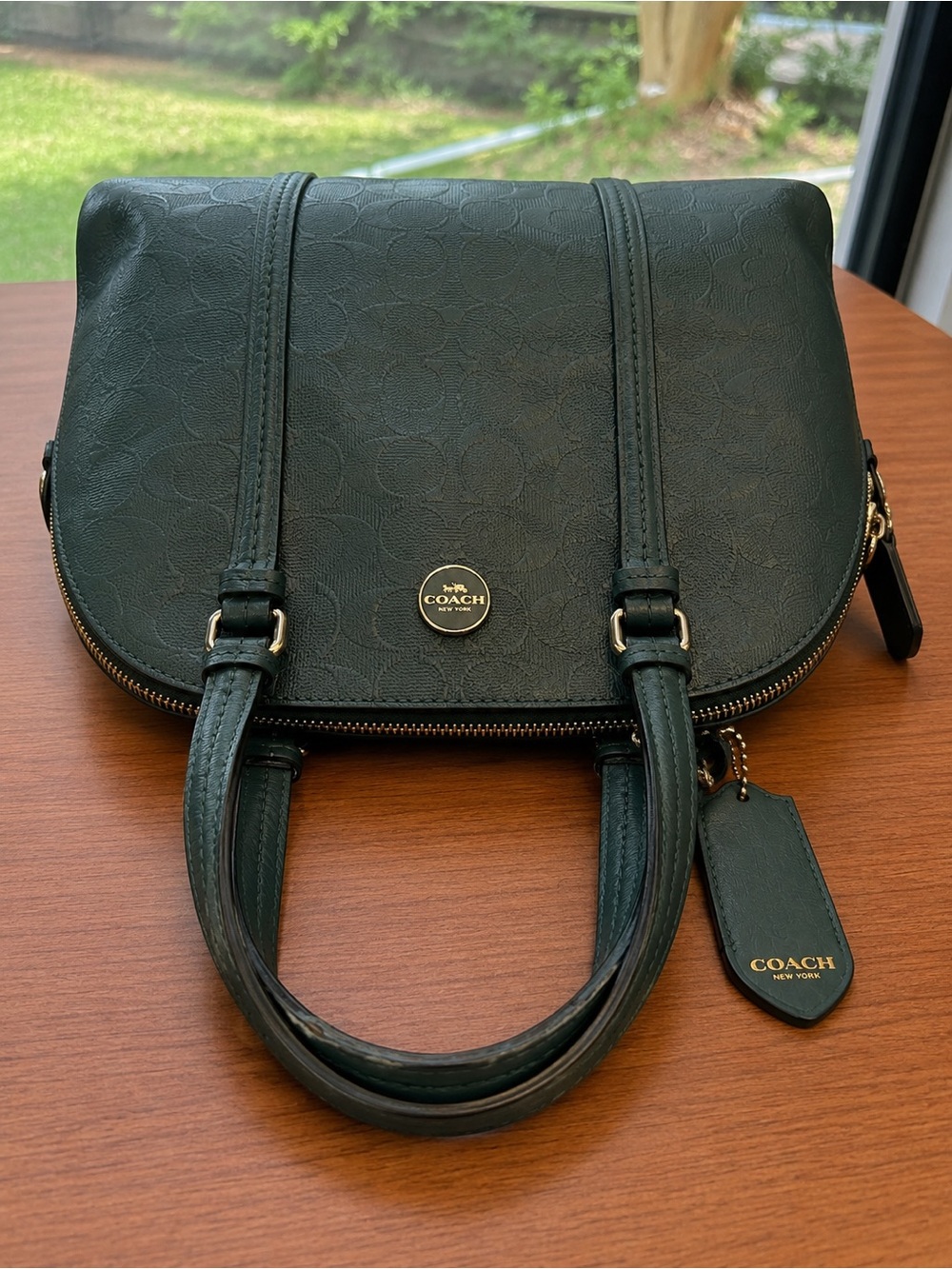 Coach Dark Green Leather Embossed Leather Dome Satchel Bag F31407 - Picture 3 of 13